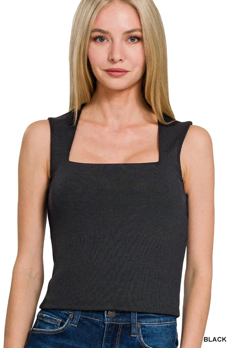 Hazel Blues® | Zenana Ribbed Seamless Double Layered Square Neck Tank
