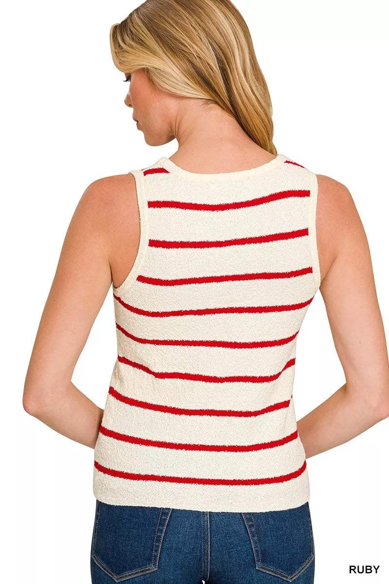 Hazel Blues® | Zenana Round Neck Stripe Knit Tank Top