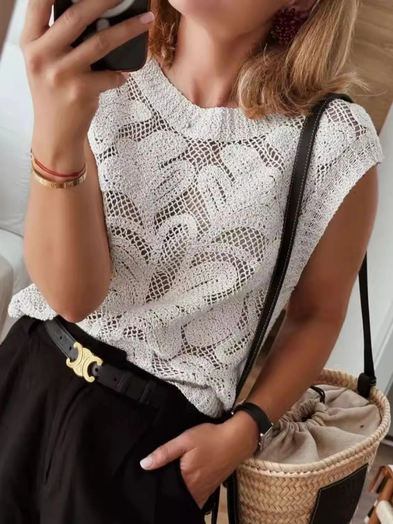 Hazel Blues® | Lace Knit Sleeveless Sweater Vest