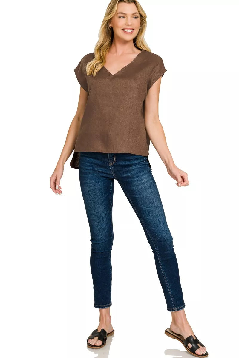 Hazel Blues® | Zenana Linen V-Neck Sleeveless Top