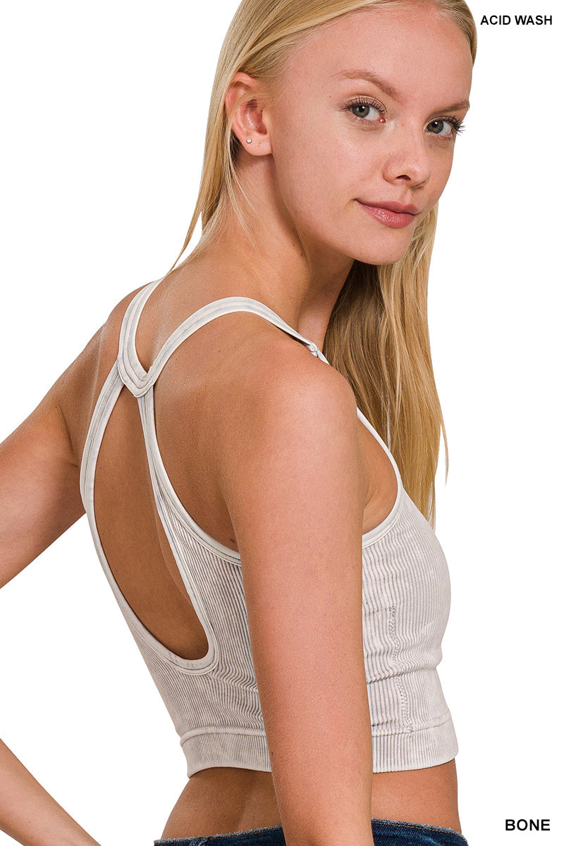 Hazel Blues® | Zenana Washed Ribbed Seamless Button V-neck Tank Top