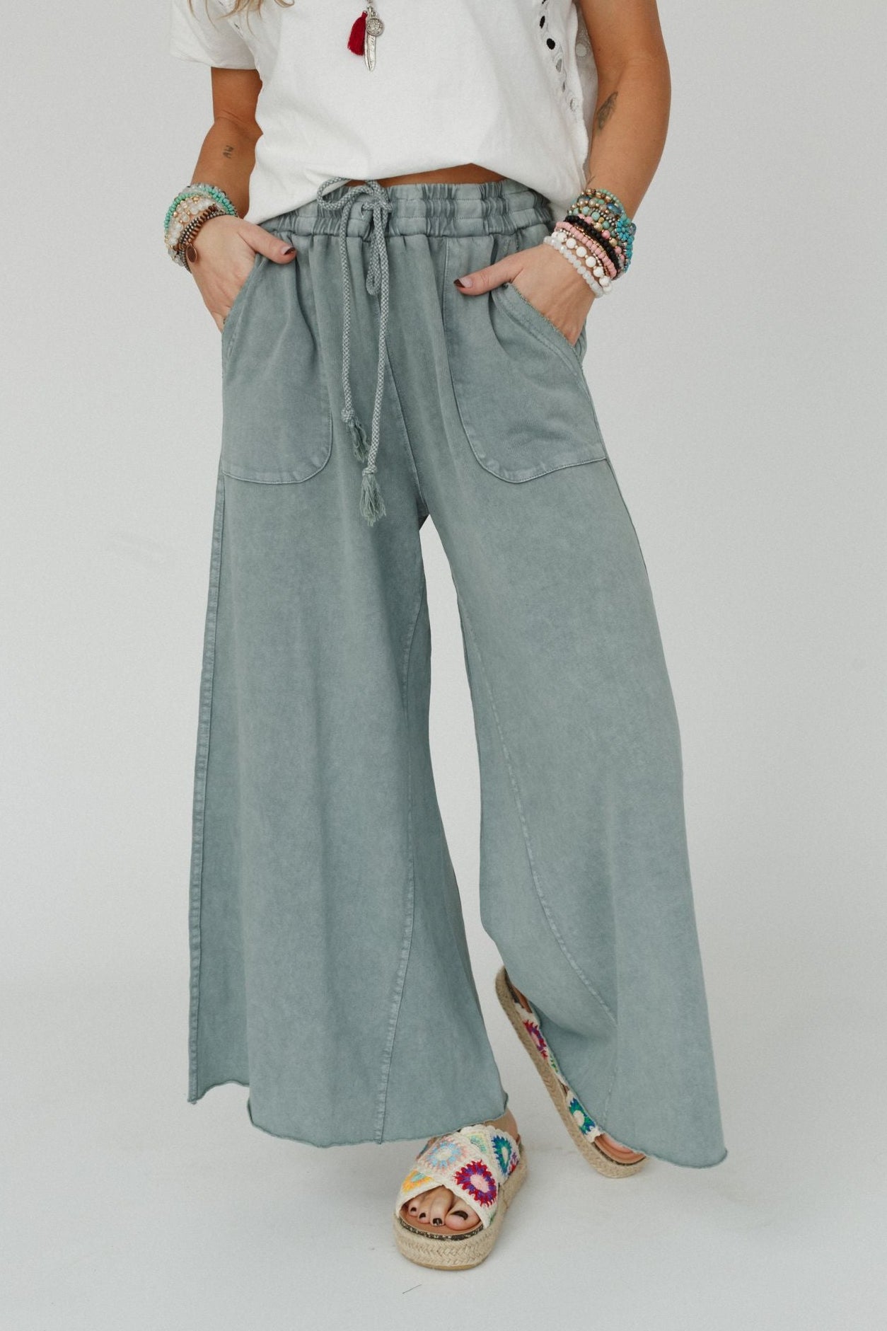 Relaxing Robin Wide Leg Pant - Faded Teal
