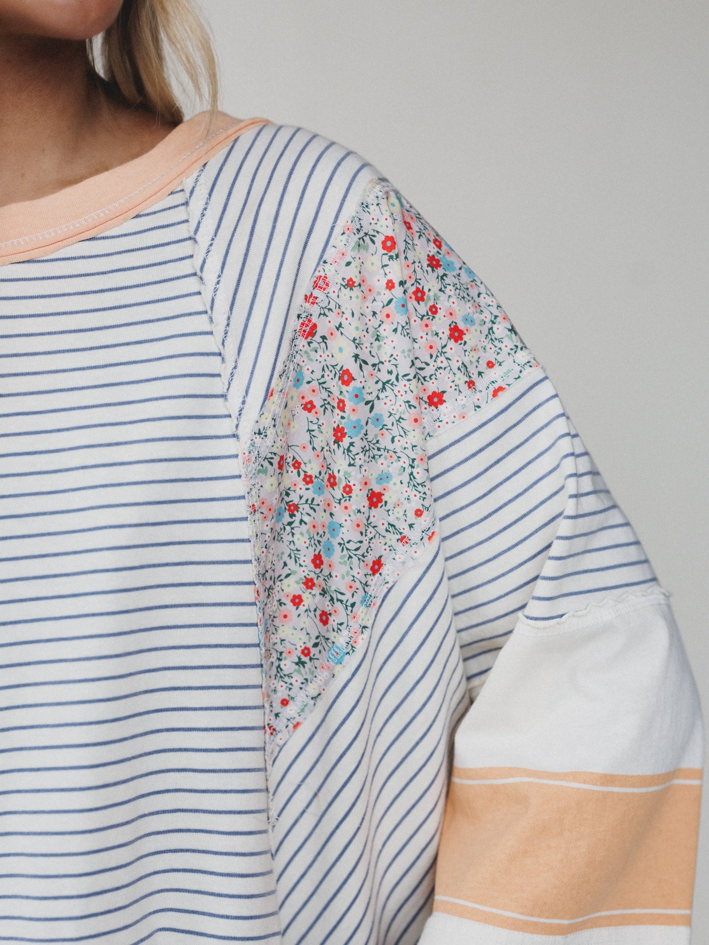 Britt Patchwork Top - Oat Blue
