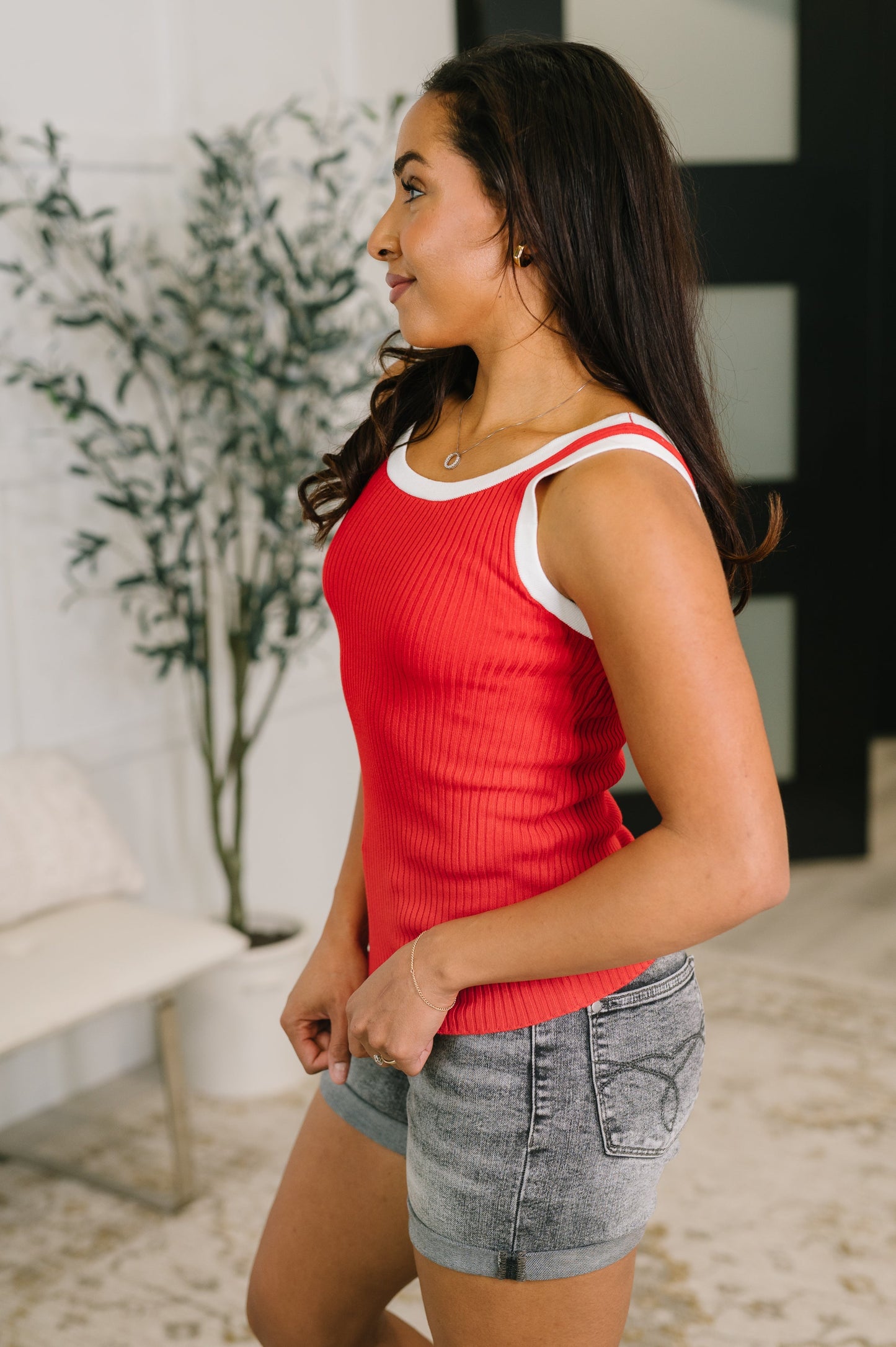 Hazel Blues® | Handled It Contrast Trim Tank in Red