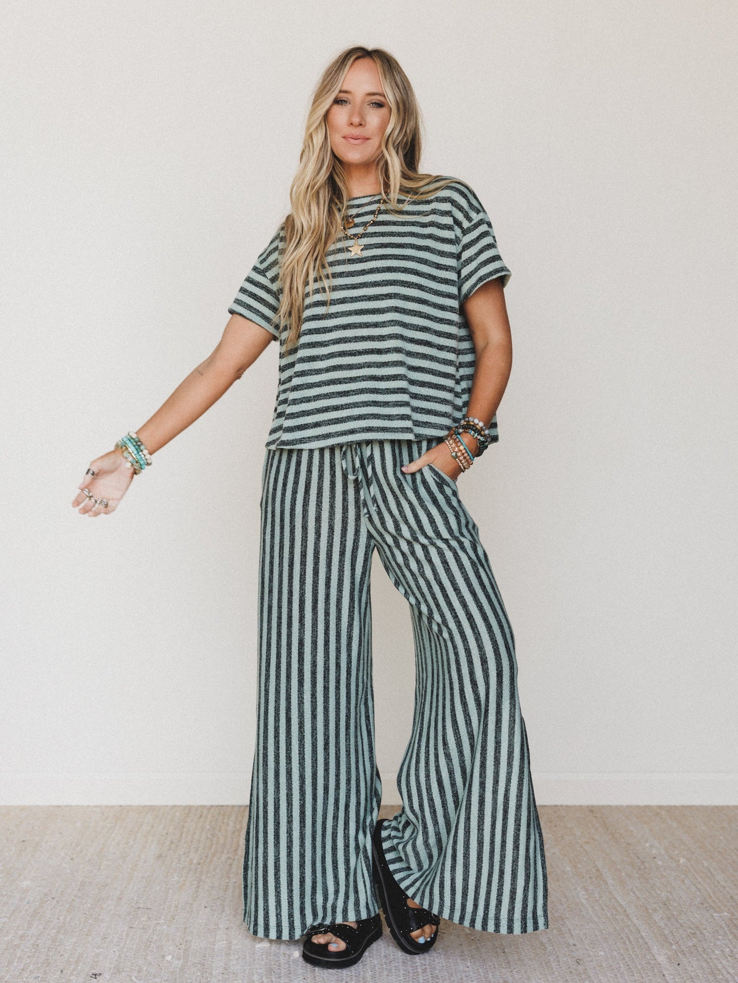 The Nest Ibiza Breeze Drawstring Pants - Sage Black