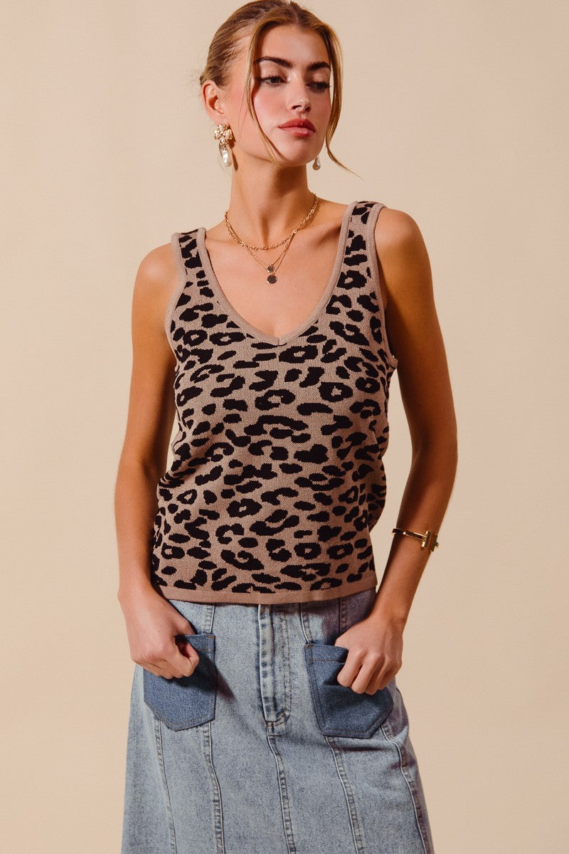 Hazel Blues® | SO ME Leopard Knitted Lightweight V Neck Tank Top