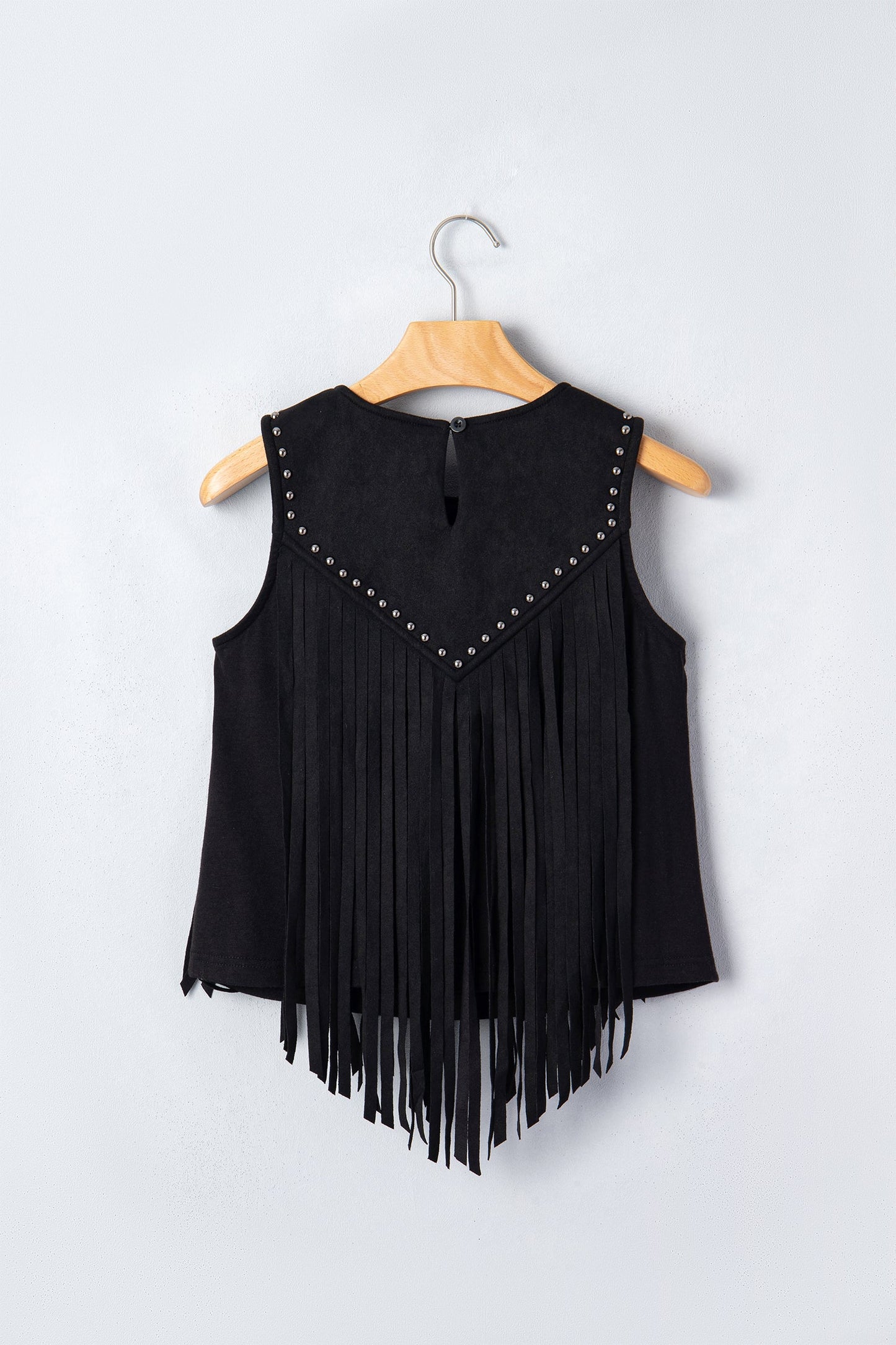 Hazel Blues® | Black Western Fringe Rivet Paneling Bust Sleeveless Top
