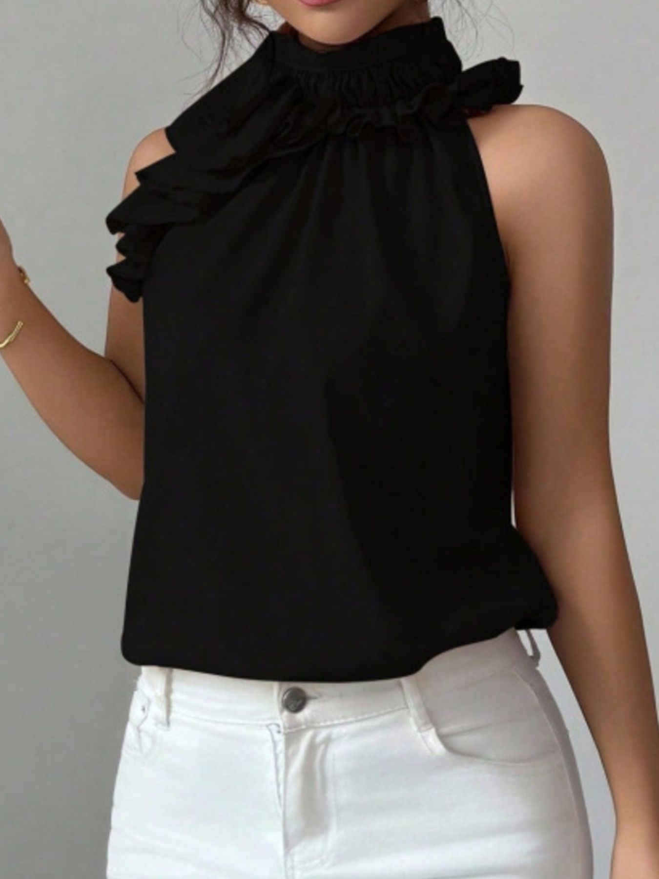 Hazel Blues® | Ruffle High Neck Sleeveless Top