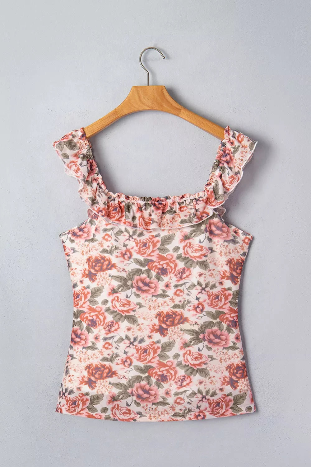 Hazel Blues® | Floral Print Ruffle Trim Tank