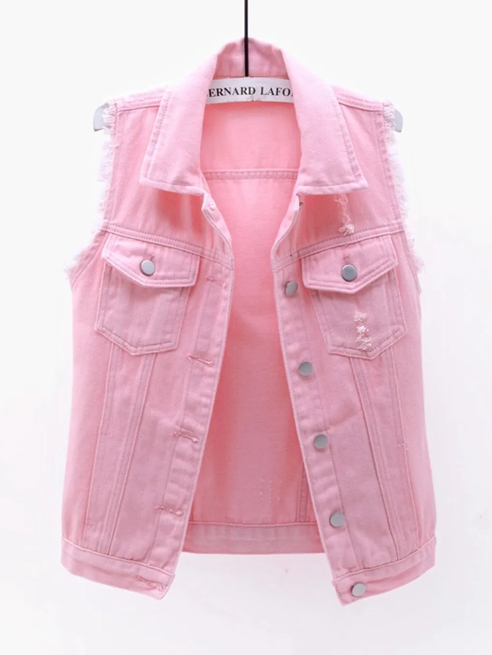 Hazel Blues® | Button Down Raw Hem Sleeveless Denim Jacket