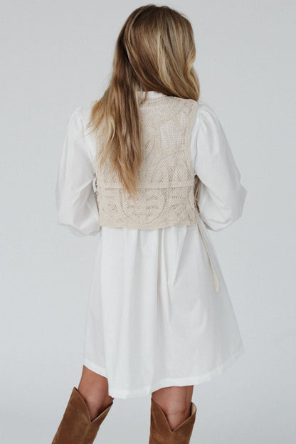Sweet Edge Crochet Vest Tunic Dress - White