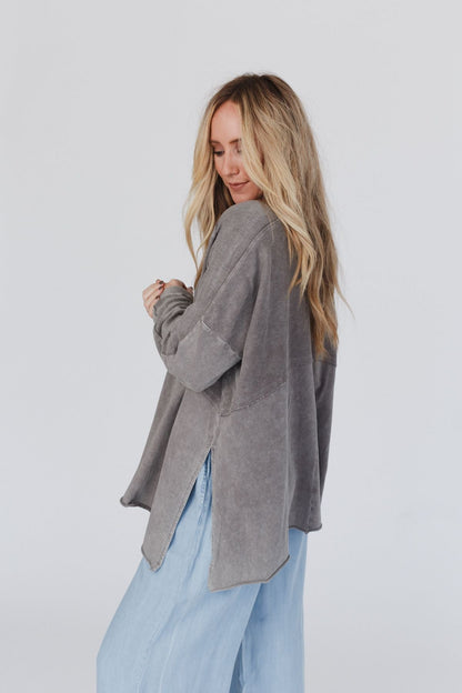 Time Off Terry Knit Pullover Top - Gray