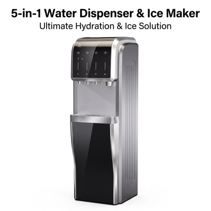 5-In-1 Bottom Loading Water Cooler Water Dispenser with Crushed & Chewable Ice Maker, Child Safety Lock Inset