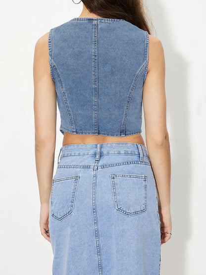 Hazel Blues® |  Button-Up Sleeveless Denim Vest