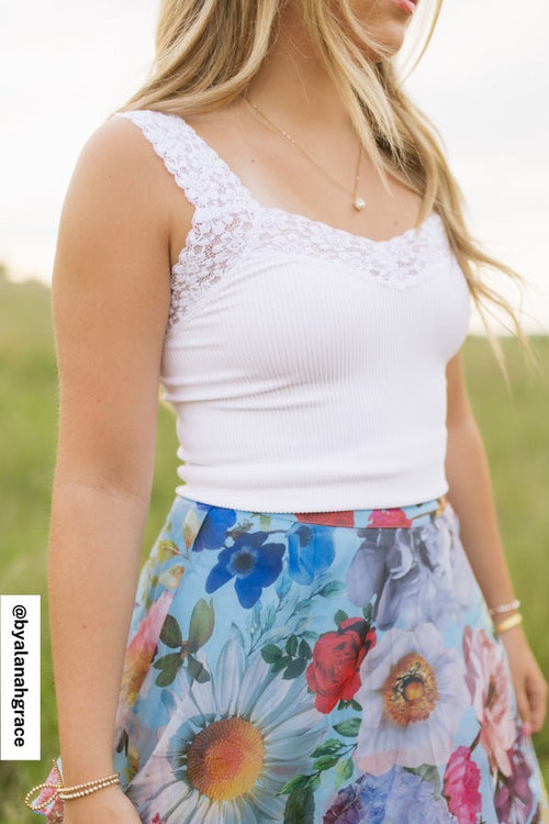 Love Echoes Lace Tank Top - White