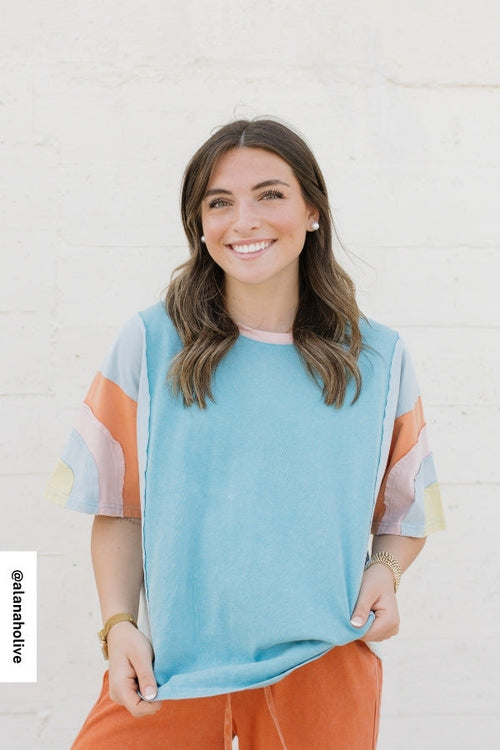 Way Back Color Block Top - Blue
