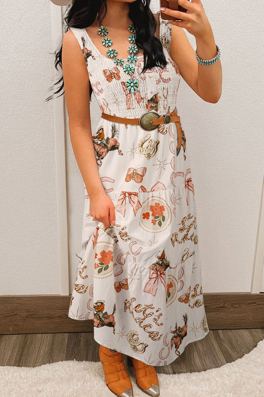 Hazel Blues® |  Cowgirl Charm Midi Dress | Western Horseshoe Midi Dress