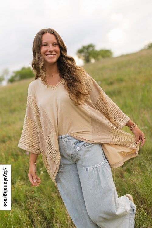 City Drifter Oversized Contrast Top - Taupe