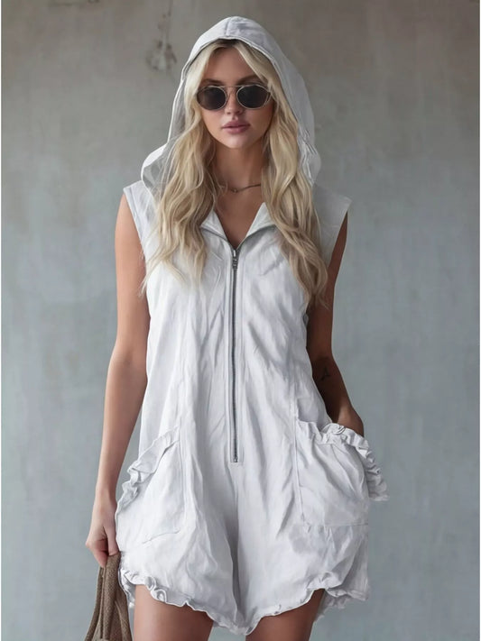 Ruffle Romance Romper | Ruffle Sleeveless Pocketed Romper