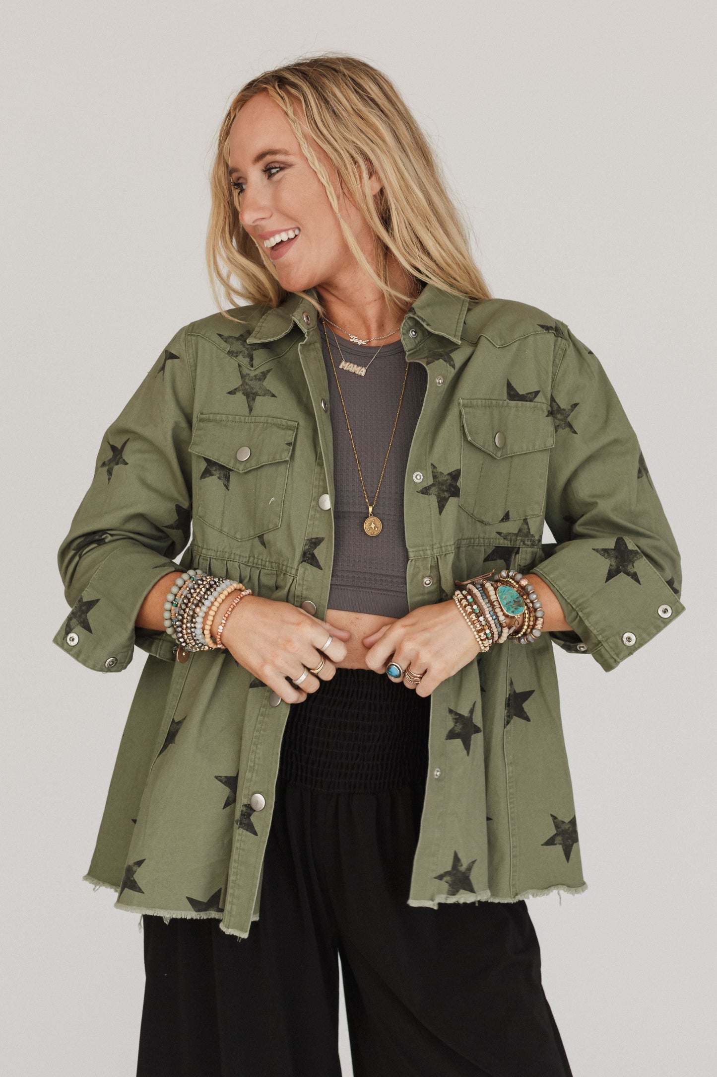 Made Of Stars Baby Doll Jacket - Olive