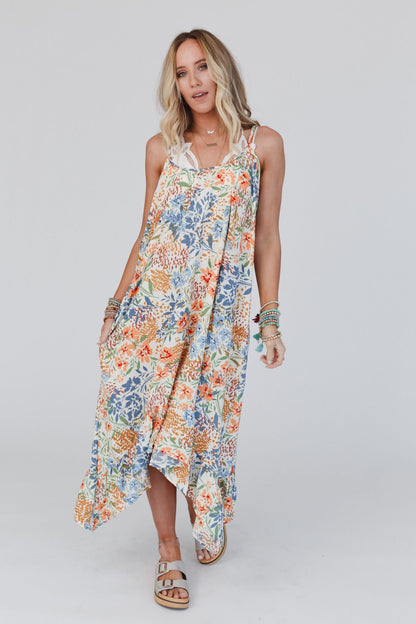 The Nest Ellie Ruffle Midi Dress - Brown Floral