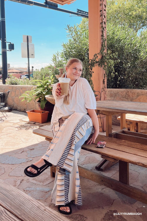 Eclectic Stripes Wide Leg Pants - Blue