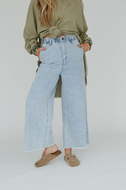 Simply You Wide Leg Jeans - Washed Denim