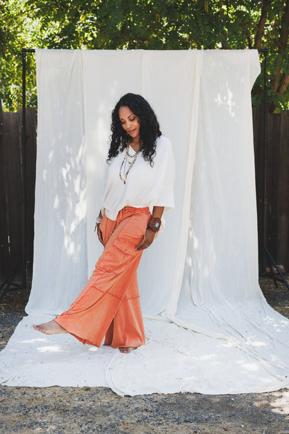 Game On Cargo Wide Leg Pant - Burnt Orange