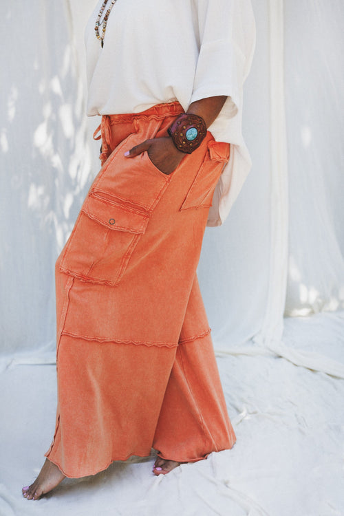 Game On Cargo Wide Leg Pant - Burnt Orange