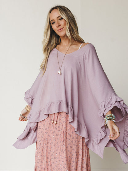 The Nest Let Me Ruffled Poncho Top - Pale Plum