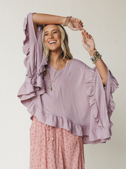 The Nest Let Me Ruffled Poncho Top - Pale Plum
