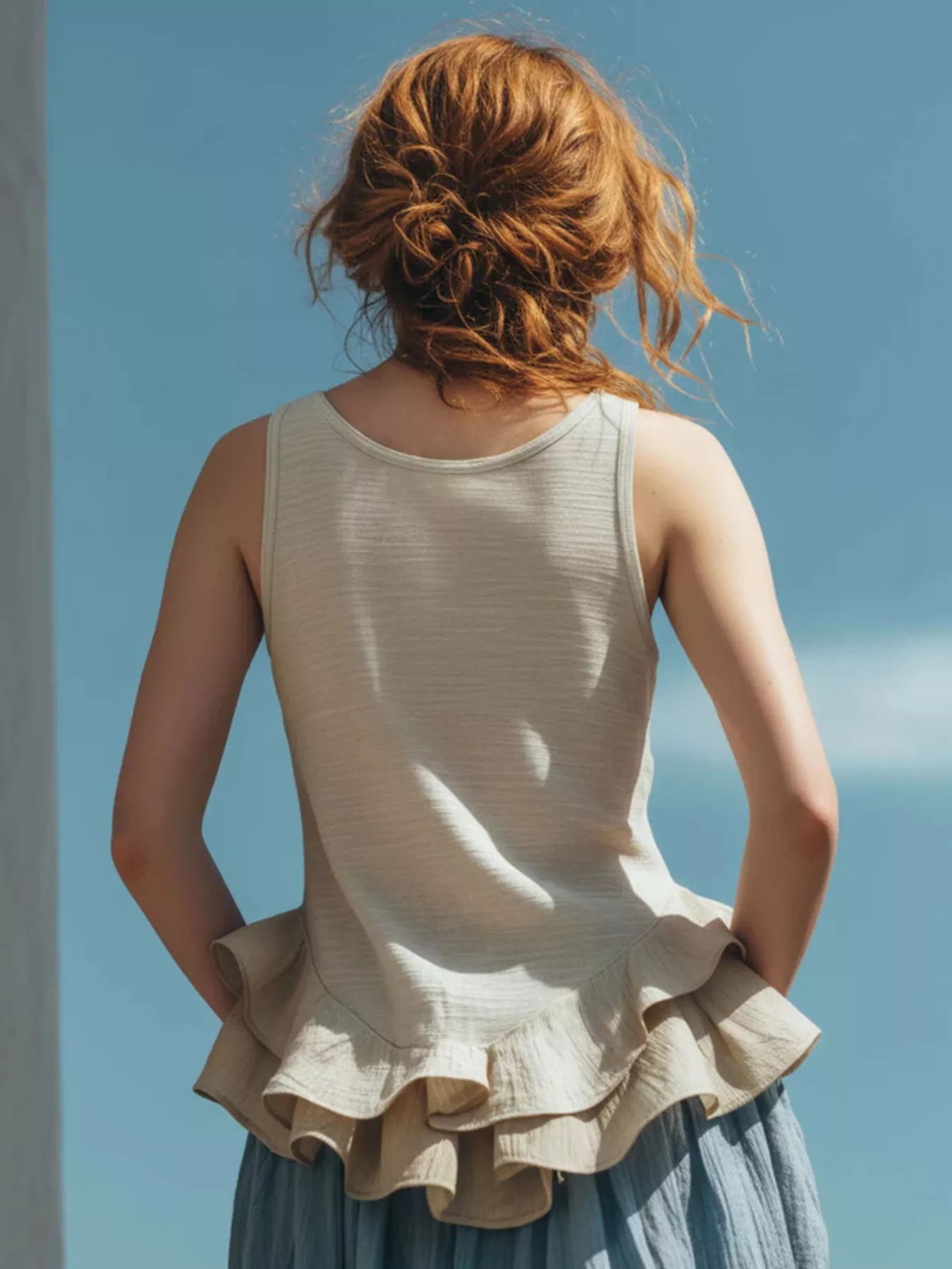 Hazel Blues® |  Ruffled Hem Round Neck Tank