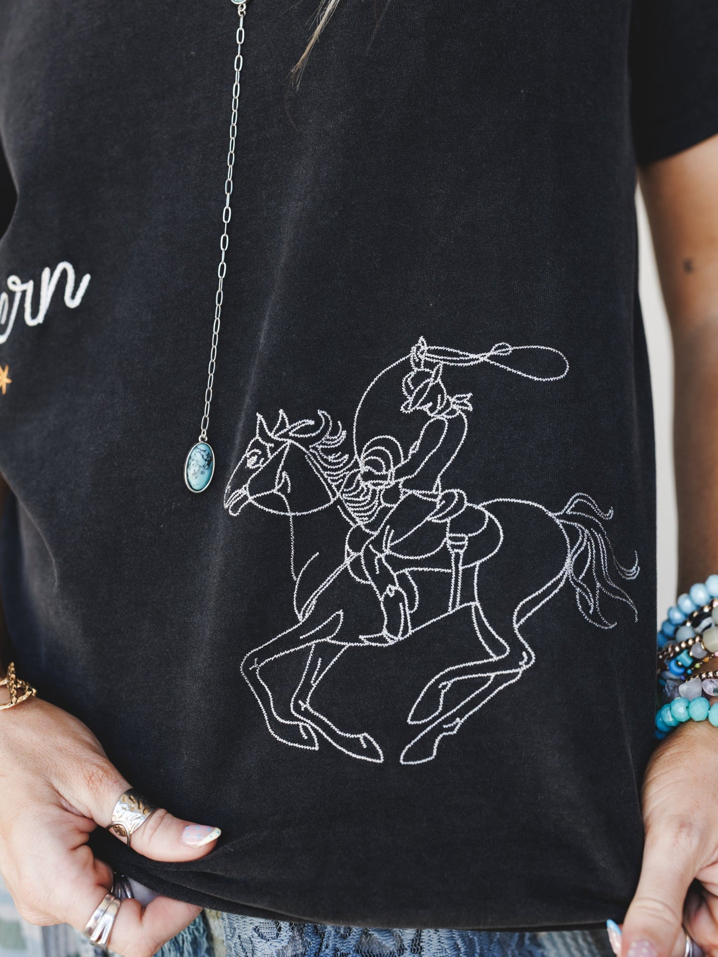 Wild Like the West Embroidered Tee - Washed Black