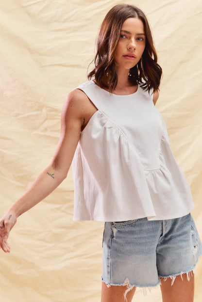 Hazel Blues® |  SO ME Game Day Color Denim Ruched Sleeveless Top