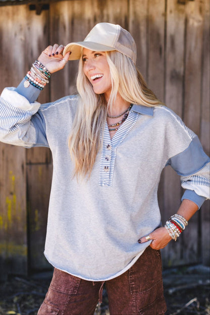 Harmony Haze Henley Top - Heather Gray