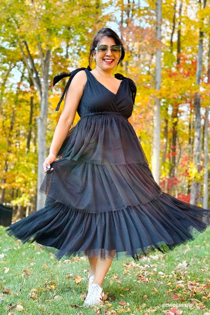 Boho Ballerina Tiered Tulle Dress - Black