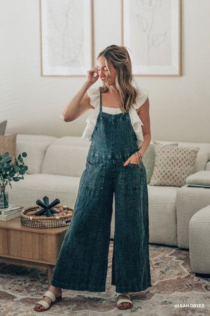Molly Tie Back Overalls - Faded Denim