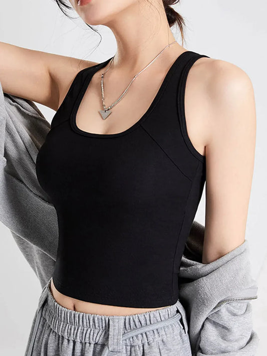 Hazel Blues® |  Crisscross Scoop Neck Wide Strap Cropped Tank with Chest Pads