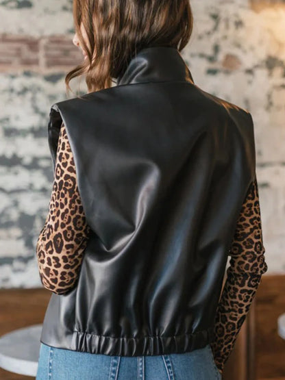 Hazel Blues® |  Leather Sleeveless Vest Coat with Zipper Closure