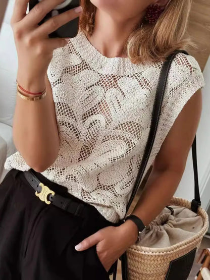 Hazel Blues® |  Lace Knit Sleeveless Sweater Vest