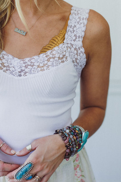Love Echoes Lace Tank Top - White
