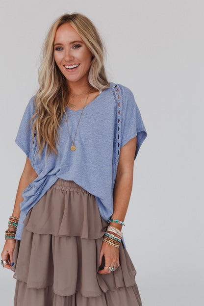 The Nest Camden Lace V Neck Top - Denim