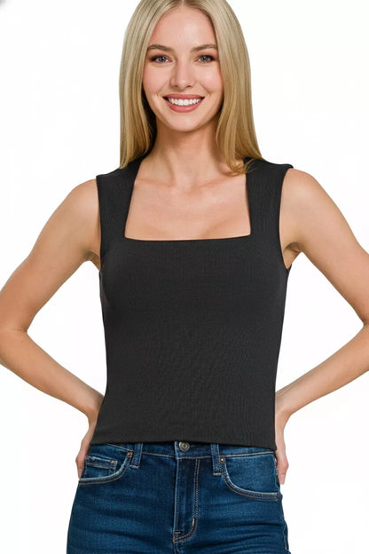 Hazel Blues® |  Zenana Ribbed Seamless Double Layered Square Neck Tank