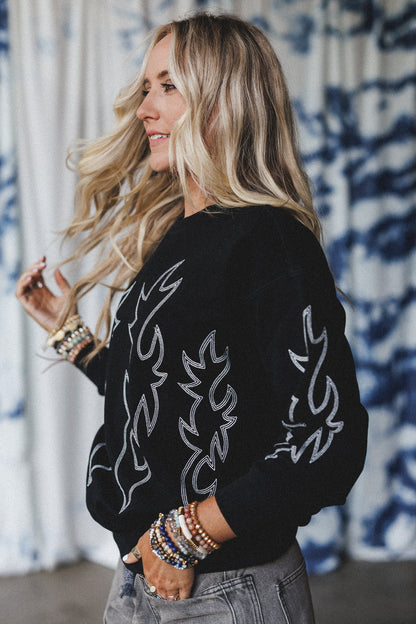 Lasso Western Stitch Pullover - Black
