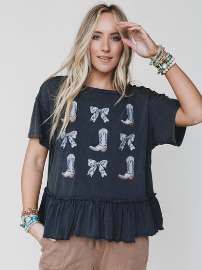 Boots and Bows Top - Washed Black