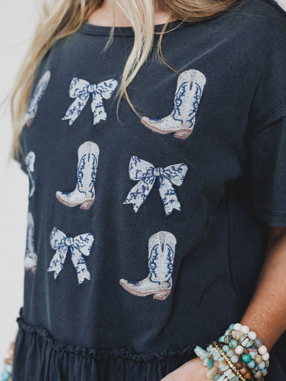 Boots and Bows Top - Washed Black