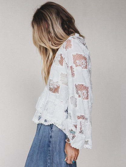 Eyelet Garden Bell Sleeve Blouse - Cream