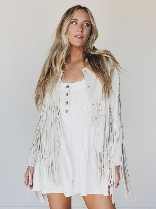 Reba Fringe Embroidered Jacket - Sand