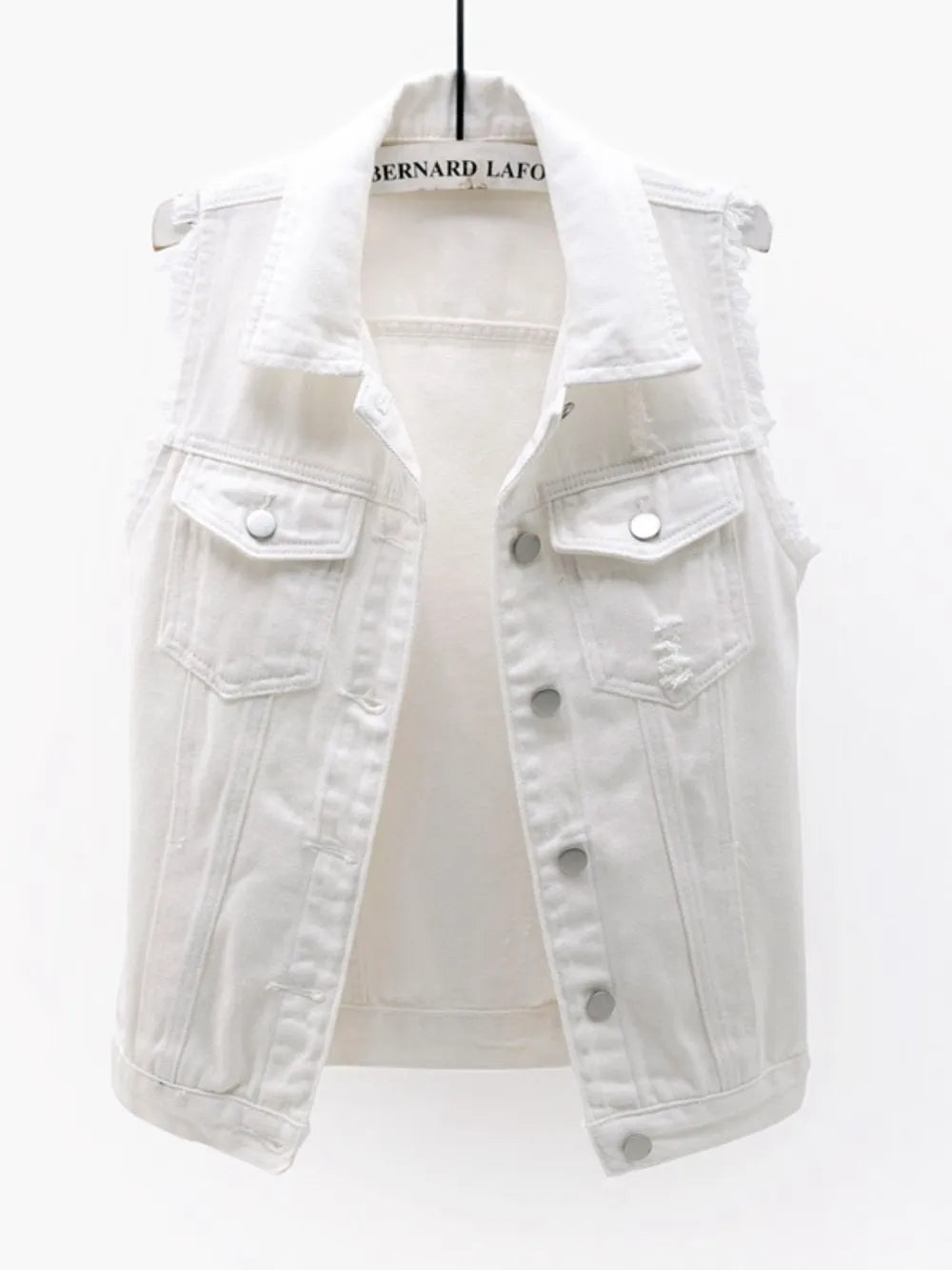 Hazel Blues® | Button Down Raw Hem Sleeveless Denim Jacket