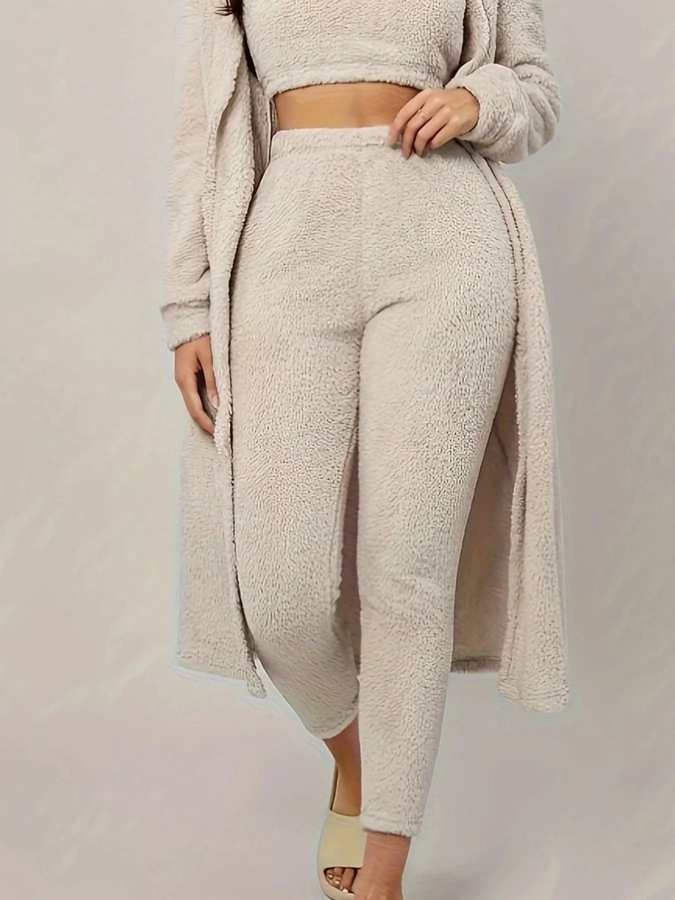 Hazel Blues® |  Fuzzy Tank Long Sleeve Cardigan and Pants 3-Piece Lounge Set